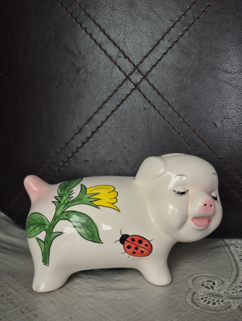 Vintage hand-painted ceramic piggy bank